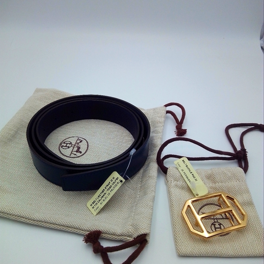 Hermes men's reversible leather belt with buckle